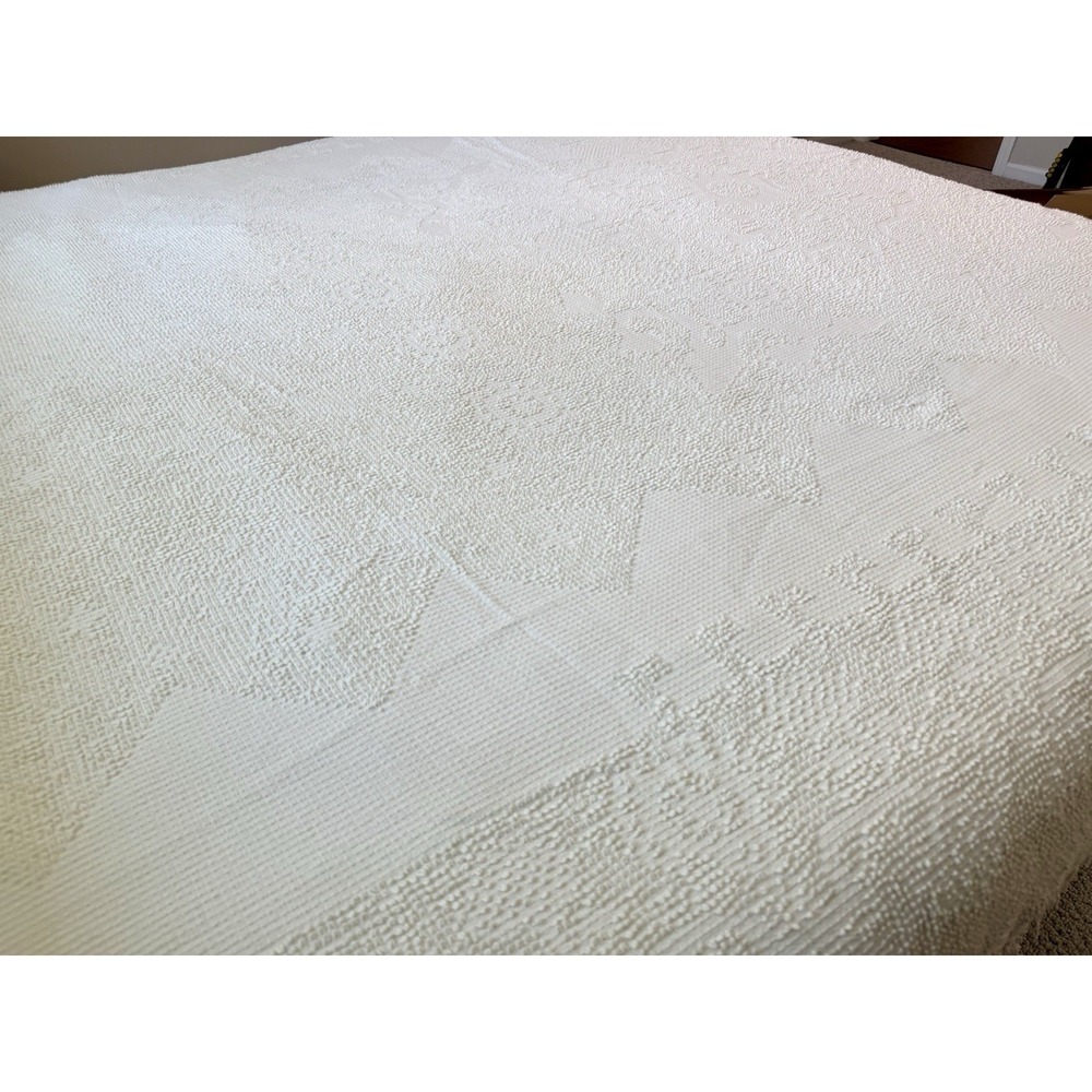 Vintage Maine Heritage Weavers Cream Off White Hobnail Coverlet Bedspread 120x96 - Picture 6 of 11